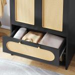 DWVO Rattan Armoire Wardrobe Closet - 70" Tall Rattan Closet with Doors, Large Storage Cabinet with Drawers & Hanging Rod - Black