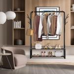 Simple Houseware 52-Inch Garment Rack with Storage Shelves and Coat/Hat Hooks, Freestanding Clothing Organizer, Black