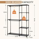 Neatrays Portable Closet, Freestanding Wardrobe Closet Organizers and Storage,Open Clothing Racks for Hanging Clothes with 4 Shelves and 2 Hanging Rods，47.8x15.8x63.4 Inches