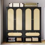 DWVO Rattan Armoire Wardrobe Closet - 70" Tall Rattan Closet with Doors, Large Storage Cabinet with Drawers & Hanging Rod - Black