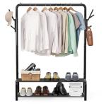 Simple Houseware 52-Inch Garment Rack with Storage Shelves and Coat/Hat Hooks, Freestanding Clothing Organizer, Black