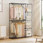 Neatrays Portable Closet, Freestanding Wardrobe Closet Organizers and Storage,Open Clothing Racks for Hanging Clothes with 4 Shelves and 2 Hanging Rods，47.8x15.8x63.4 Inches