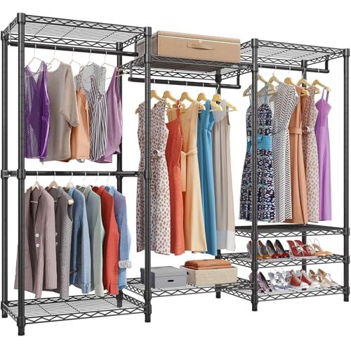VIPEK V5 Portable Closet Wardrobe Heavy Duty Clothes Rack, Freestanding Clothing Rack with 4 Hang Rods & 8 Shelves, Adjustable Closet Racks, 68.9" L x 15.7" W x 76.4" H, Max Load 890LBS, Black