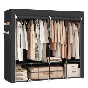 SONGMICS Portable Closet, Wardrobe Closet Organizer with Cover, 4 Hanging Rods and Shelves, 4 Side Pockets, 66.9 x 17.7 x 65.7 Inches, Large Capacity for Bedroom, Living Room, Ink Black URYG094B02