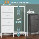 HIGDBFE Dresser with Hanging Rack, 4 Drawers Small Closet for Bedroom, Reversible Fabric Kids Chest of Drawers with Clothes Rack, Tall Storage Tower, Sturdy Frame, White, 44''H