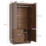 LIKIMIO Farmhouse Wardrobe Closet with Doors, 70" Bedroom Armoires with LED Lights and Hanging Rod, Wooden Large Wardrobe Cabinet with 2 Drawers and 1 Cabinet, Walnut