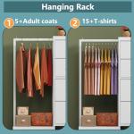 HIGDBFE Dresser with Hanging Rack, 4 Drawers Small Closet for Bedroom, Reversible Fabric Kids Chest of Drawers with Clothes Rack, Tall Storage Tower, Sturdy Frame, White, 44''H
