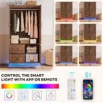 LIKIMIO Farmhouse Wardrobe Closet with Doors, 70" Bedroom Armoires with LED Lights and Hanging Rod, Wooden Large Wardrobe Cabinet with 2 Drawers and 1 Cabinet, Walnut