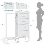 HIGDBFE Dresser with Hanging Rack, 4 Drawers Small Closet for Bedroom, Reversible Fabric Kids Chest of Drawers with Clothes Rack, Tall Storage Tower, Sturdy Frame, White, 44''H