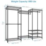 VIPEK V5 Portable Closet Wardrobe Heavy Duty Clothes Rack, Freestanding Clothing Rack with 4 Hang Rods & 8 Shelves, Adjustable Closet Racks, 68.9" L x 15.7" W x 76.4" H, Max Load 890LBS, Black