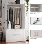 Fenghua Lizhi Wood White Wardrobe Closet with 2 Doors and 2 Drawers，Bedroom Freestanding Armoire Storage Cabinet with Shelves，Wooden Wardrobe Combination for Hanging Clothes (White 2 Drawers)