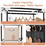 VTRIN Portable Closet Wardrobe for Hanging Clothes 57.3 Inch Large Capacity Clothes Rack with Cover, 10 Storage Organizer Shelves, 1 Hanging Rods and 6 Pockets, Free Standing Closet for Bedroom, Black