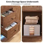 LIKIMIO Farmhouse Wardrobe Closet with Doors, 70" Bedroom Armoires with LED Lights and Hanging Rod, Wooden Large Wardrobe Cabinet with 2 Drawers and 1 Cabinet, Walnut