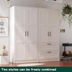 Fenghua Lizhi Wood White Wardrobe Closet with 2 Doors and 2 Drawers，Bedroom Freestanding Armoire Storage Cabinet with Shelves，Wooden Wardrobe Combination for Hanging Clothes (White 2 Drawers)