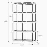 VTRIN Portable Closet Wardrobe Closet for Hanging Clothes with 4 Storage Shelves, 2 Hanging Rods and 6 Pockets, Stable and Easy Assembly Clothes Rack with Cover Free Standing Closet for Bedroom, Black