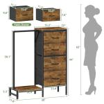 HIGDBFE Dresser with Hanging Rack, 4 Drawers Small Closet for Bedroom, Reversible Fabric Kids Chest of Drawers with Clothes Rack, Tall Storage Tower, Sturdy Frame, Rustic Brown, 44''H
