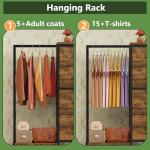 HIGDBFE Dresser with Hanging Rack, 4 Drawers Small Closet for Bedroom, Reversible Fabric Kids Chest of Drawers with Clothes Rack, Tall Storage Tower, Sturdy Frame, Rustic Brown, 44''H