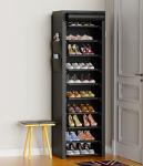 VTRIN Vertical Narrow Shoe Rack Organizer Tall Shoe Rack for Closet Entryway 10 Tier Non-Woven Cover Shoe Shelf Holds 20-22 Pairs Free Standing Shoe Storage Cabinet with Dustproof Cover, Black