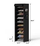 VTRIN Vertical Narrow Shoe Rack Organizer Tall Shoe Rack for Closet Entryway 10 Tier Non-Woven Cover Shoe Shelf Holds 20-22 Pairs Free Standing Shoe Storage Cabinet with Dustproof Cover, Black