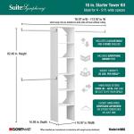 ClosetMaid SuiteSymphony Wood Closet Organizer Starter Kit with Tower and 3 Hang Rods, Shelves, Adjustable, Fits Spaces 4 – 9 ft. Wide, Engineered Wood, Pure White, 16"