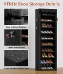 VTRIN Vertical Narrow Shoe Rack Organizer Tall Shoe Rack for Closet Entryway 10 Tier Non-Woven Cover Shoe Shelf Holds 20-22 Pairs Free Standing Shoe Storage Cabinet with Dustproof Cover, Black