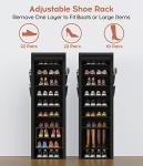 VTRIN Vertical Narrow Shoe Rack Organizer Tall Shoe Rack for Closet Entryway 10 Tier Non-Woven Cover Shoe Shelf Holds 20-22 Pairs Free Standing Shoe Storage Cabinet with Dustproof Cover, Black