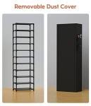 VTRIN Vertical Narrow Shoe Rack Organizer Tall Shoe Rack for Closet Entryway 10 Tier Non-Woven Cover Shoe Shelf Holds 20-22 Pairs Free Standing Shoe Storage Cabinet with Dustproof Cover, Black