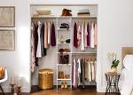 ClosetMaid SuiteSymphony Wood Closet Organizer Starter Kit with Tower and 3 Hang Rods, Shelves, Adjustable, Fits Spaces 4 – 9 ft. Wide, Engineered Wood, Pure White, 16"