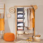 BOOMIBOO Hanging Closet Organize and Shelves，5-Hanging Shelf with 2 Side Pockets，Storage Foldable （Grey）