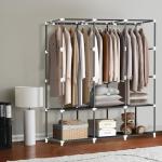 LOKEME Portable Closet, Portable Closets for Hanging Clothes with 3 Hanging Rods and 6 Storage Shelves and 4 Side Pockets, Black Wardrobe Closet Easy to Assemble and Strong and Stable