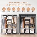 VTRIN Portable Closet Wardrobe for Hanging Clothes with 2 Hanging Rods and 8 Storage Organizer Shelves,Sturdy Large Wardrobe Closet for Bedroom Free Standing Clothes Rack with Cover,Grey