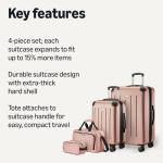 Amazon Basics 4-Piece Luggage Set, Including Two Hardside Suitcases With Multi-directional Spinner Wheels (22" Carry-On and 28" Checked), 15" Tote Bag and 10" Compact Travel Bag, Rose Gold