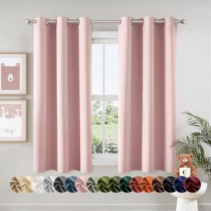 MIULEE Baby Pink Blackout Curtains - Bedroom Window Treatment Curtains Thermal Insulated Room Darkening Drapes for Living Room Kitchen Grommet Top Light Blocking Drapery, 40 x 45 Inches Long, 2 Panels