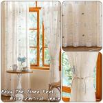 AmHoo 2 Panels Linen Floral Leaf Embroidered Semi Sheer Curtain Farmhouse Voile Curtains for Living Room Bedroom Window Treatment Teal 52 x 84 Inch