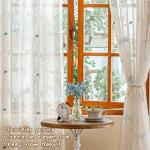 AmHoo 2 Panels Linen Floral Leaf Embroidered Semi Sheer Curtain Farmhouse Voile Curtains for Living Room Bedroom Window Treatment Teal 52 x 84 Inch