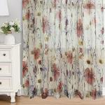 OWENIE Crushed Sheer Curtains 63 Inches Length 2 Panels Set, Sheer Floral Curtians with printed Design, Printing Drapes on Sheers for Living Room, Rod Pocket Light Filtering Window Sheers 42" W x 63"L