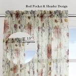 OWENIE Crushed Sheer Curtains 63 Inches Length 2 Panels Set, Sheer Floral Curtians with printed Design, Printing Drapes on Sheers for Living Room, Rod Pocket Light Filtering Window Sheers 42" W x 63"L