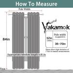 Yakamok Room Darkening Gray Blackout Curtains, Light Blocking Thermal Insulated Grommet Drapes for Bedroom Living Room, 52W x 84L, Grey Curtains, 2 Panels, 2 Tie Backs Included