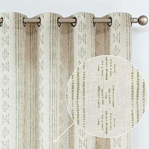 jinchan Boho Curtains Curtains for Living Room Farmhouse Drapes 84 Inch Length Geometric Striped Mudcloth Light Filtering Bedroom Window Grommet Curtains 2 Panels Sage Green on Beige