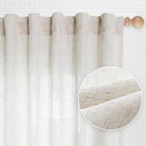 MYSKY HOME Linen Curtains for Living Room, Natural Semi Sheer Curtains & Drapes 84 inches Length 2 Panels Set Farmhouse Country Boho Style Back Tab Draperies for Sliding Glass Door, 50" Wide, Linen