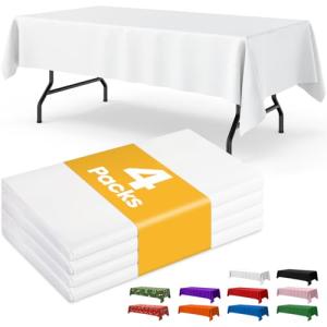 Niuara White Plastic Table Cloth - 4 Pack 54" × 108" Rectangle Disposable Tablecloths for 6FT Tables, Waterproof Table Cover for Party, Holiday & Gathering Use
