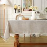 Laolitou Rustic Tablecloth Cotton Linen Waterproof Tablecloth Burlap Table Cloths for Kitchen Dining Cloth Table Cloth for Rectangle Tables Coffee Lines Rectangle,55''x70'',4-6 Seats