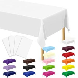 4 Packs White Plastic Tablecloth, Sturdy Disposable Table Cloth, 54 X 108 Inches Paper Table Cloths for Parties Disposable, Effortless Cleanup for Picnic Table Cloths Parties Birthday and Any Occasion