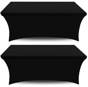 Black Spandex Table Covers 6FT, 2 Pack - Elegant, Durable, Stretchy 6FT Table Cover Fitted, Wrinkle and Stain Resistant, Elastic Leg Pockets