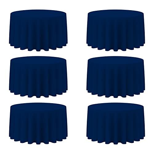BRILLMAX 6 Pack Navy Blue Round Tablecloths 120 Inch - Circle Bulk Linen Polyester Fabric Washable Table Cloth Covers for Wedding Reception Banquet Birthday Party Buffet Restaurant