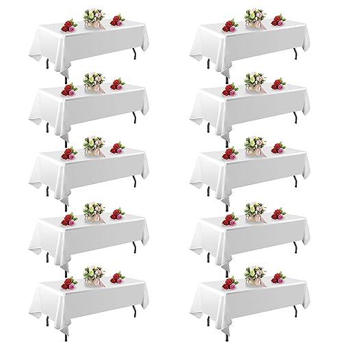 FINDYOU 10 Pack White Table Cloth Rectangle Table 60 x 102 Inch Tablecloths for 6 Foot Rectangle Tables. Stain and Winkle Resistant Polyester Washable White Tablecloths for Parties Wedding Dining