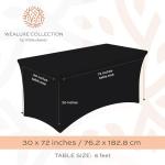 Black Spandex Table Covers 6FT, 2 Pack - Elegant, Durable, Stretchy 6FT Table Cover Fitted, Wrinkle and Stain Resistant, Elastic Leg Pockets