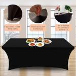 Black Spandex Table Covers 6FT, 2 Pack - Elegant, Durable, Stretchy 6FT Table Cover Fitted, Wrinkle and Stain Resistant, Elastic Leg Pockets
