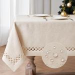 MIULEE Natural Thick Polyester Rectangle Tablecloth with Decorative Cutouts Waterproof Stain Resistant Table Cloth Farmhouse Table Cover for Thanksgiving Dining Party Camping, 52 x 70 inch