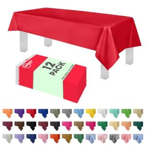 Grandipity 12 Pack Premium Disposable Plastic Tablecloth 54 Inch. x 108 Inch. Decorative Rectangle Table Cover - Red